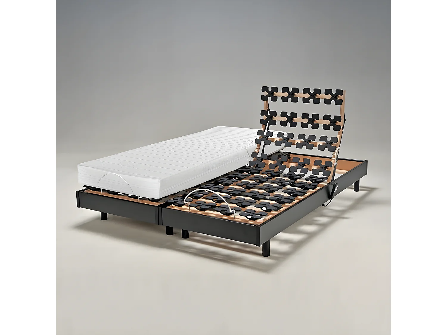 Ensemble 2 sommiers relaxation électrique FLEXPALACE 80x200 + 2 matelas mémoire de forme / Noir