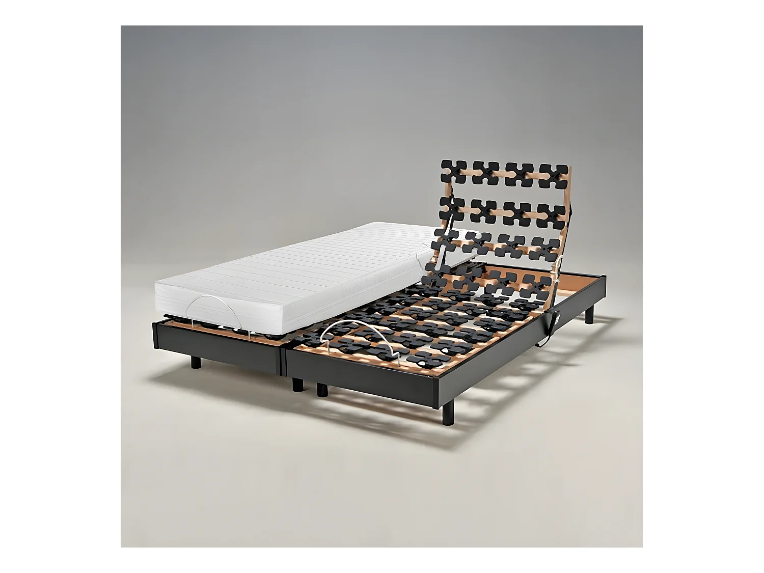 Ensemble 2 sommiers relaxation électrique FLEXPALACE 80x200 + 2 matelas mémoire de forme / Noir