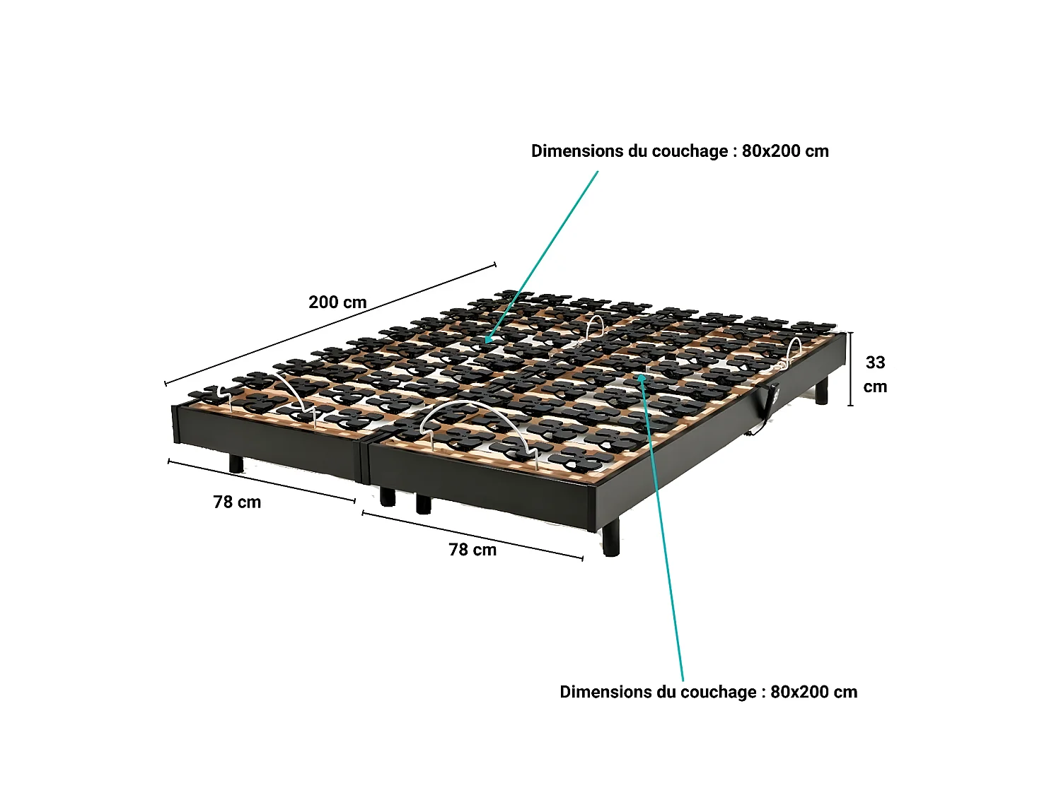 Ensemble 2 sommiers relaxation électrique FLEXPALACE 80x200 + 2 matelas mémoire de forme / Noir