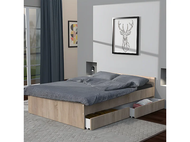 Lit 160x200 cm KAPPA+ 2 tiroirs / Chêne Blanchi