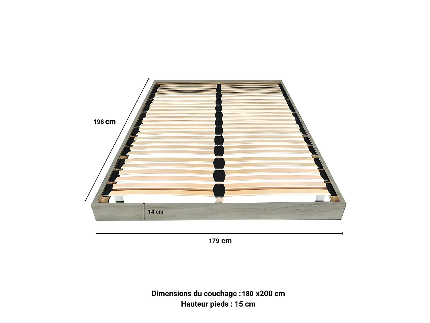 Sommier sur pied SOMKIT 180x200 / Décor chêne blanchi