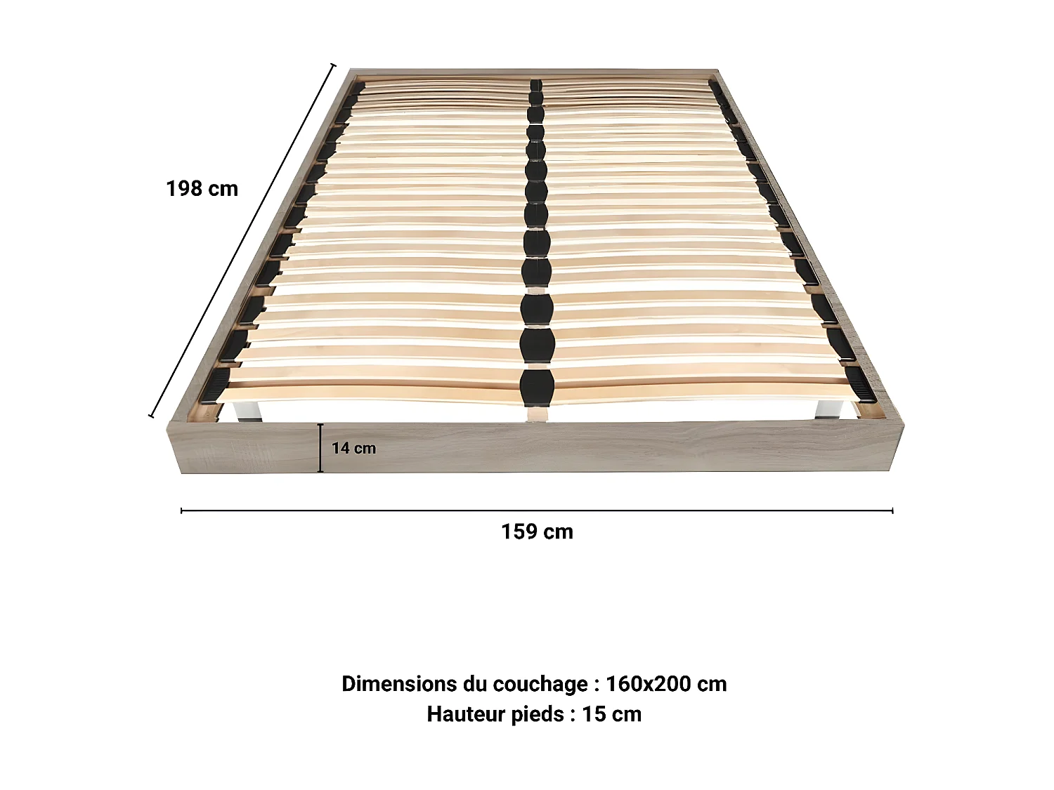 Sommier sur pied SOMKIT 160x200 / Décor Chêne grisé