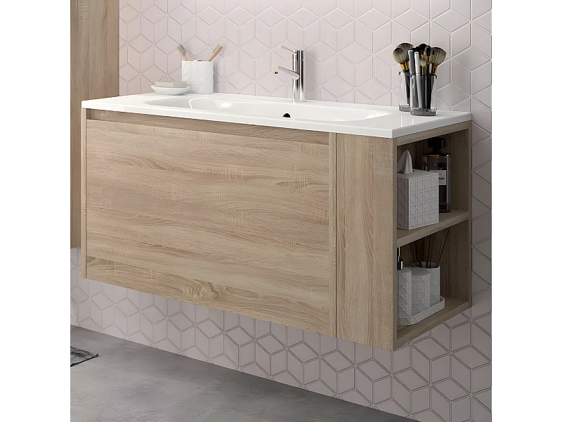 Meuble sous vasque + vasque VESNA / Décor Chêne blanchi