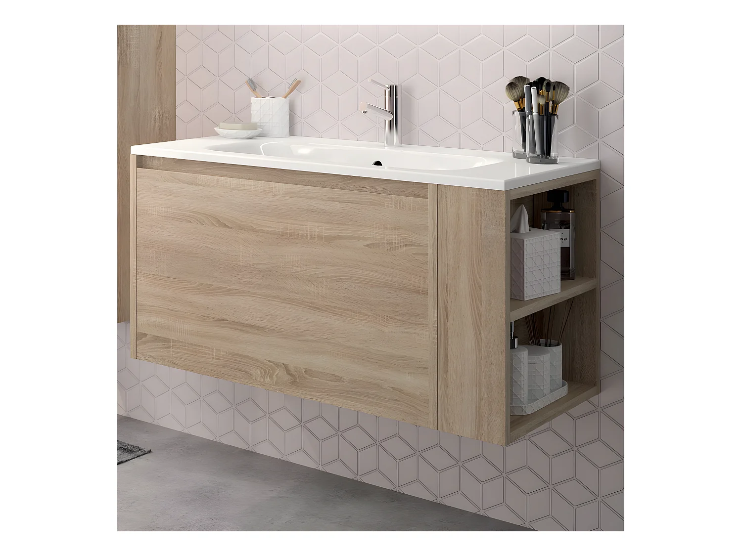 Meuble sous vasque + vasque VESNA / Décor Chêne blanchi
