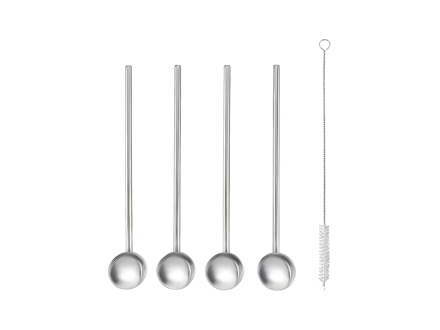 Set de 4 pailles et mélangeurs 2 en 1 inox avec goupillon