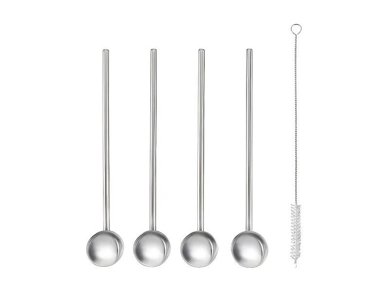 Set de 4 pailles et mélangeurs 2 en 1 inox avec goupillon