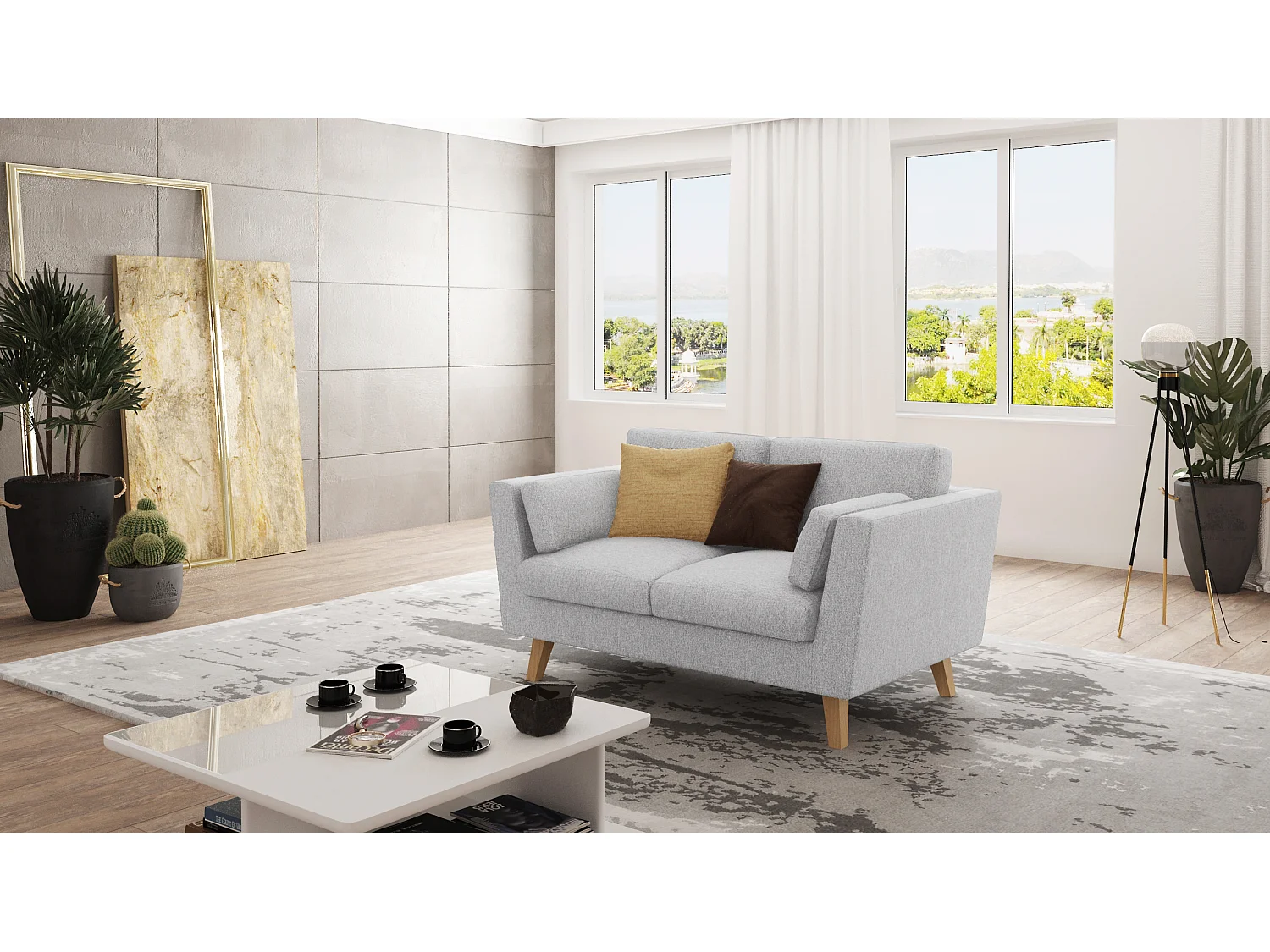 Canapé 2 places avec pieds en bois de style scandinave Tristan