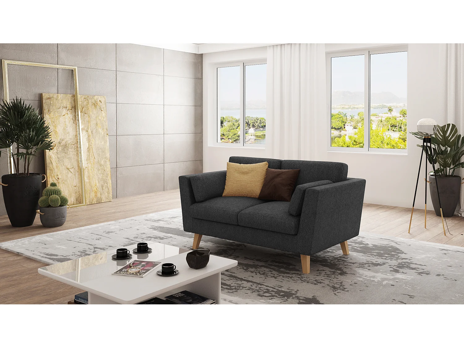 Sofa 2-Sitzer mit Holzbeinen im skandinavischen Stil Tristan