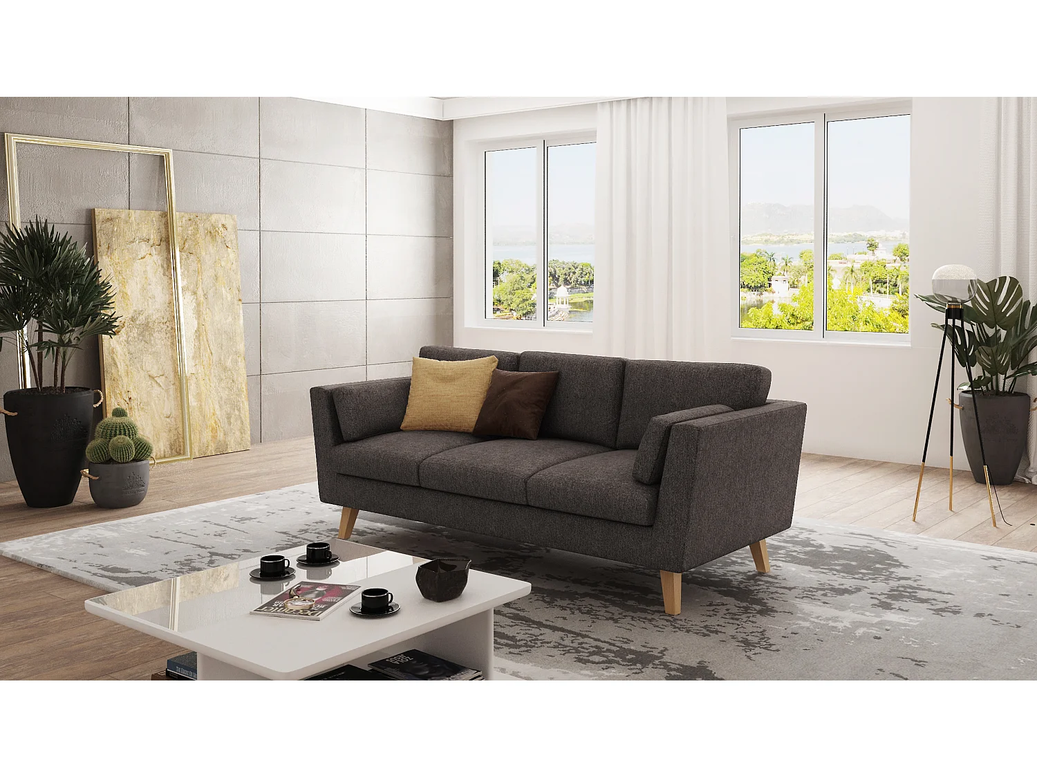 Sofa 3-Sitzer mit Holzbeinen im skandinavischen Stil Tristan