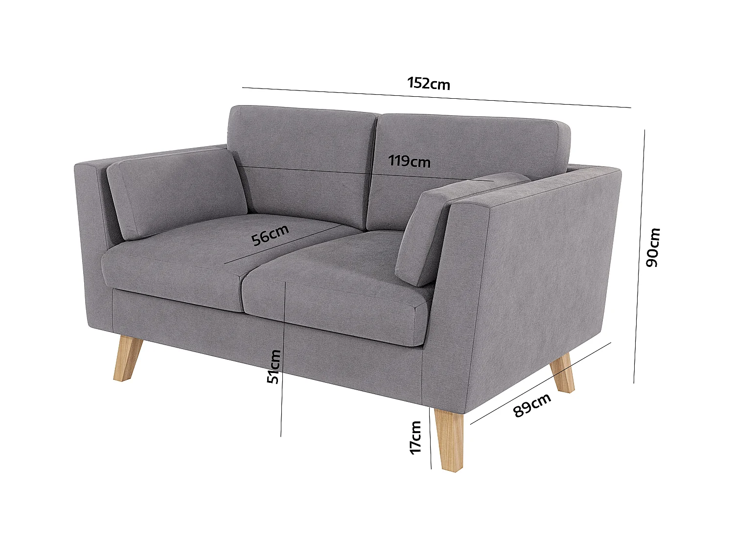 Sofa 2-Sitzer mit Holzbeinen im skandinavischen Stil Tristan