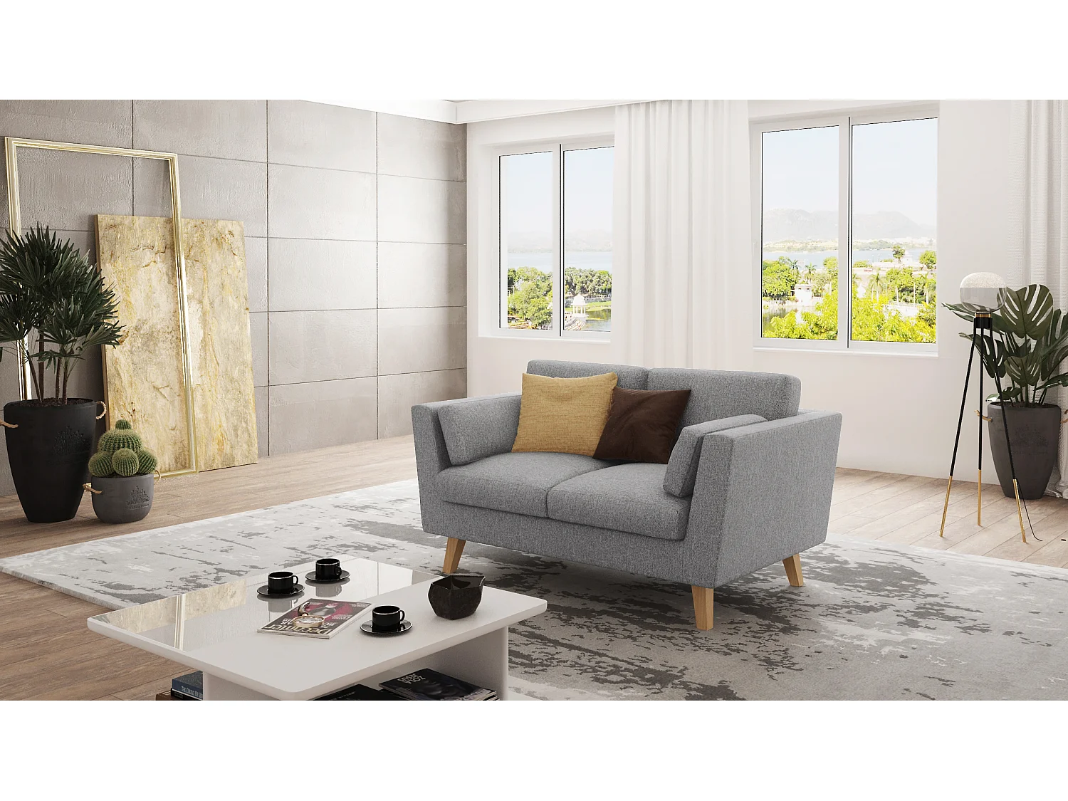 Sofa 2-Sitzer mit Holzbeinen im skandinavischen Stil Tristan