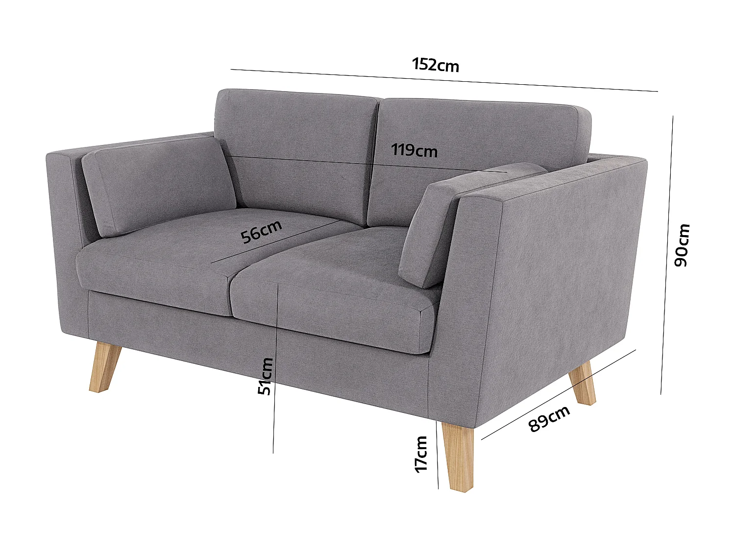Sofa 2-Sitzer mit Holzbeinen im skandinavischen Stil Tristan