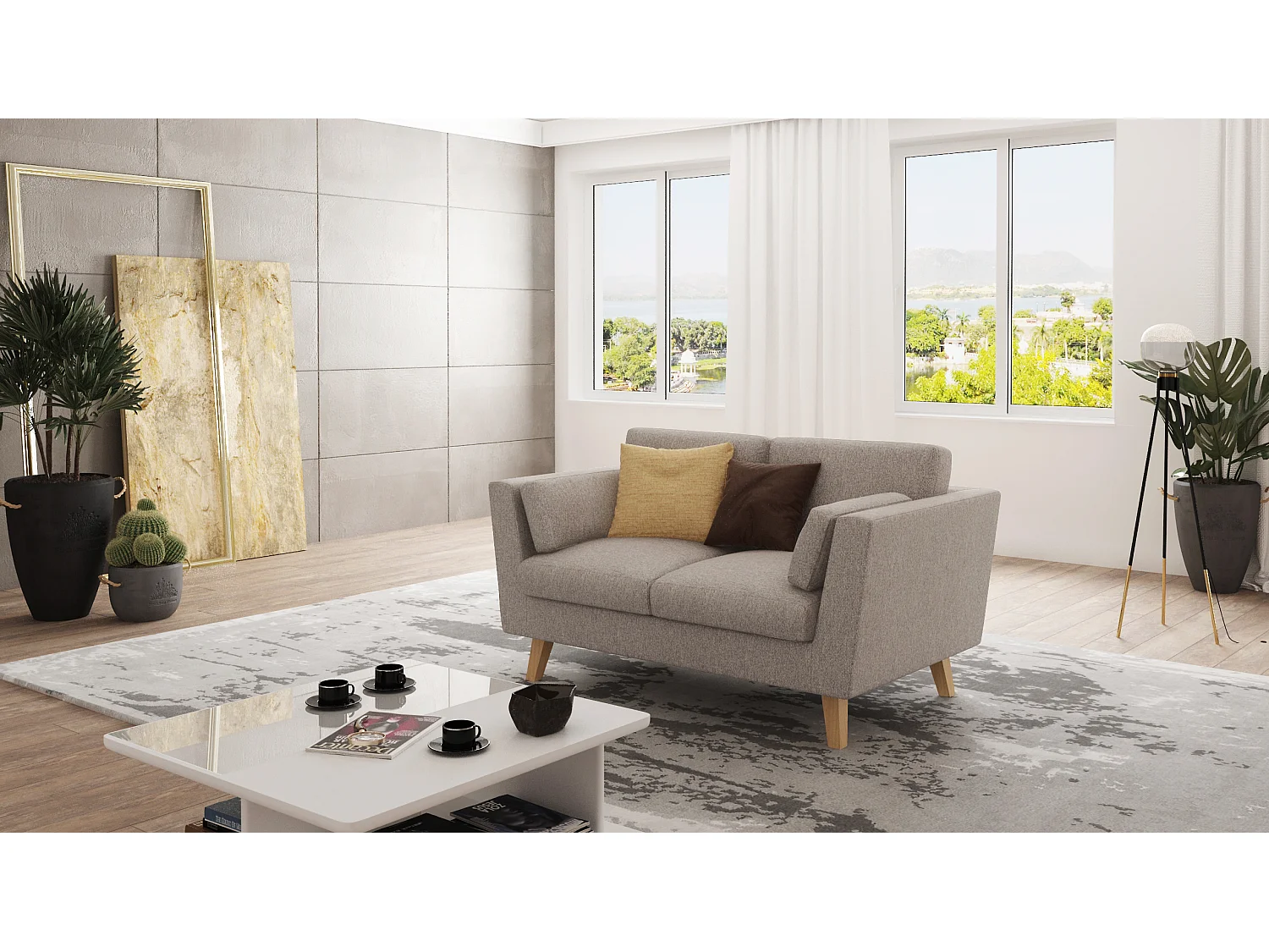 Sofa 2-Sitzer mit Holzbeinen im skandinavischen Stil Tristan