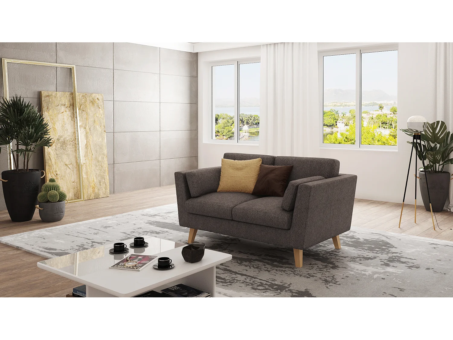 Sofa 2-Sitzer mit Holzbeinen im skandinavischen Stil Tristan