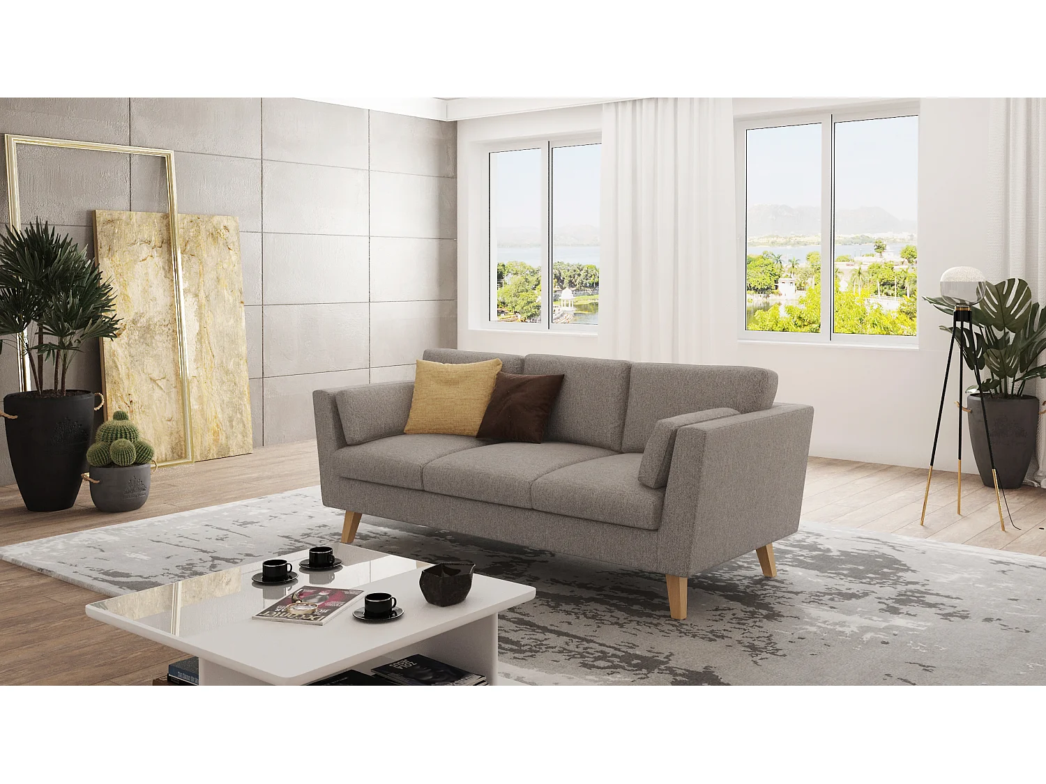 Sofa 3-Sitzer mit Holzbeinen im skandinavischen Stil Tristan