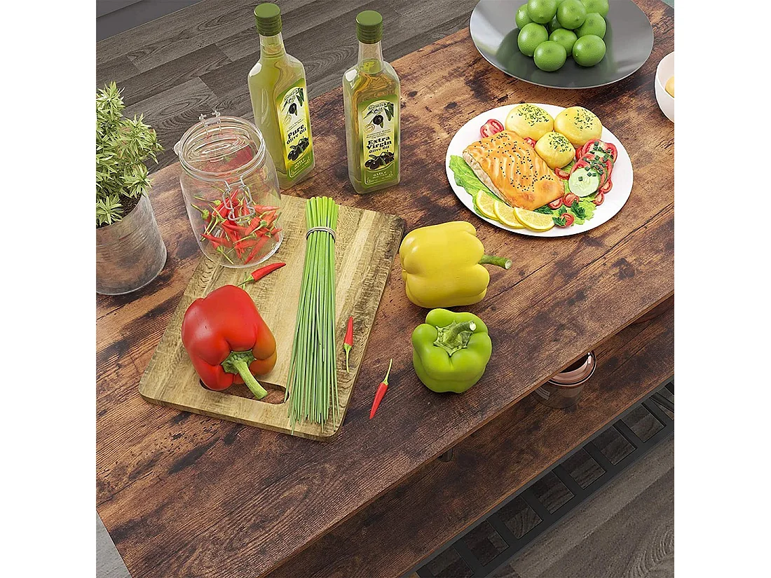 Desserte de cuisine style industriel collection TAMPA structure en métal noir et plateau en bois.