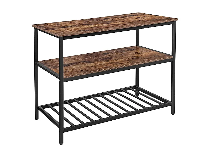 Carrito de cocina estilo industrial colección TAMPA con estructura de metal negro y tablero de madera.