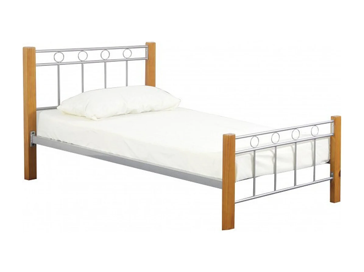 Bed EVELINE - 90x200 cm - Metaal en grijs hout - Inclusief lattenbodem - Design stijl