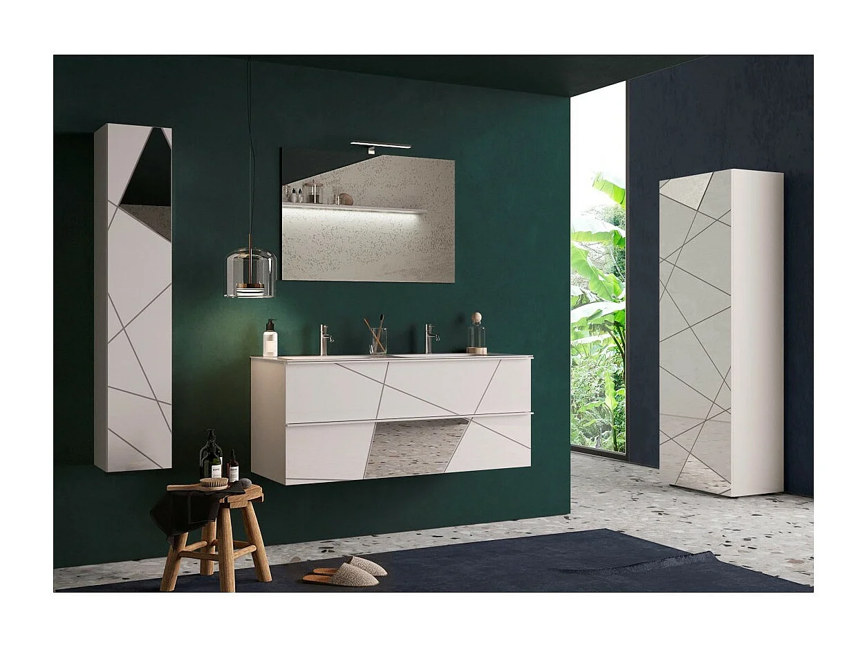 Meuble de salle de bain suspendu VITARIO – 1 porte – Blanc brillant – Design moderne