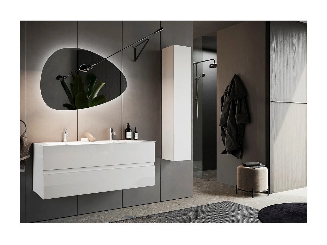 Meuble de salle de bain suspendu VIENNE – 1 porte – Blanc brillant – Design moderne