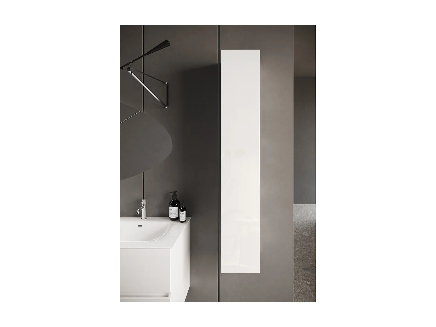 Meuble de salle de bain suspendu VIENNE – 1 porte – Blanc brillant – Design moderne