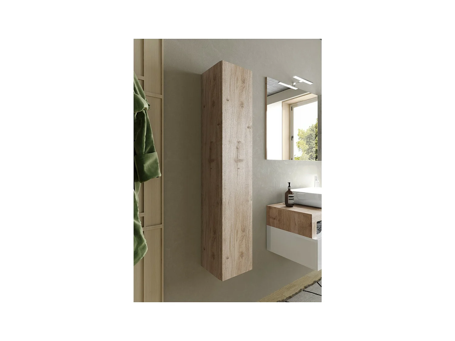 Mueble de baño suspendido BURA – 1 puerta – Roble claro – Diseño moderno