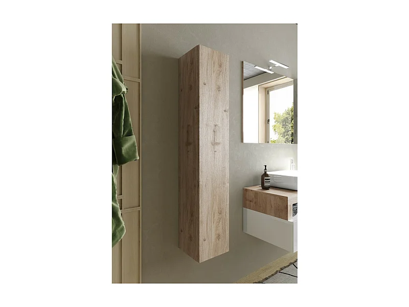 Meuble de salle de bain suspendu BURA – 1 porte – Chêne clair – Design moderne