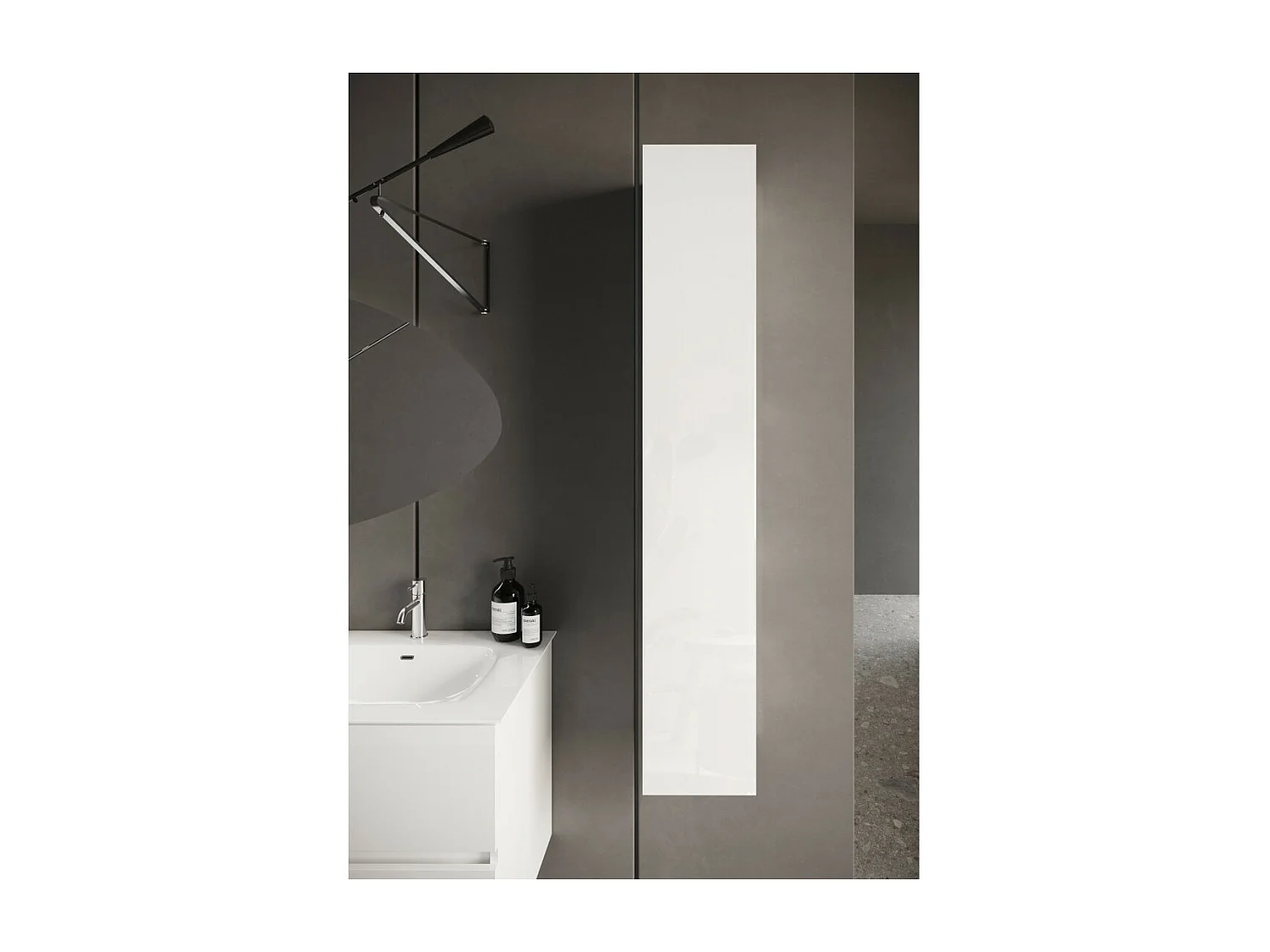 Meuble de salle de bain suspendu ISORA – 1 porte – Blanc brillant – Design moderne