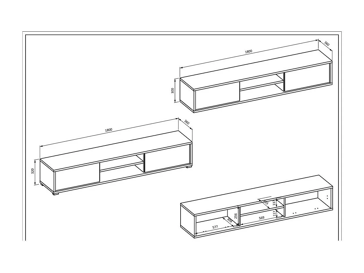 Móvel para TV 180cm, 2 portas e 2 nichos coleção MAANUM. Cor carvalho claro.