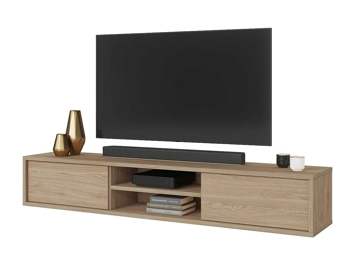 Móvel para TV 180cm, 2 portas e 2 nichos coleção MAANUM. Cor carvalho claro.