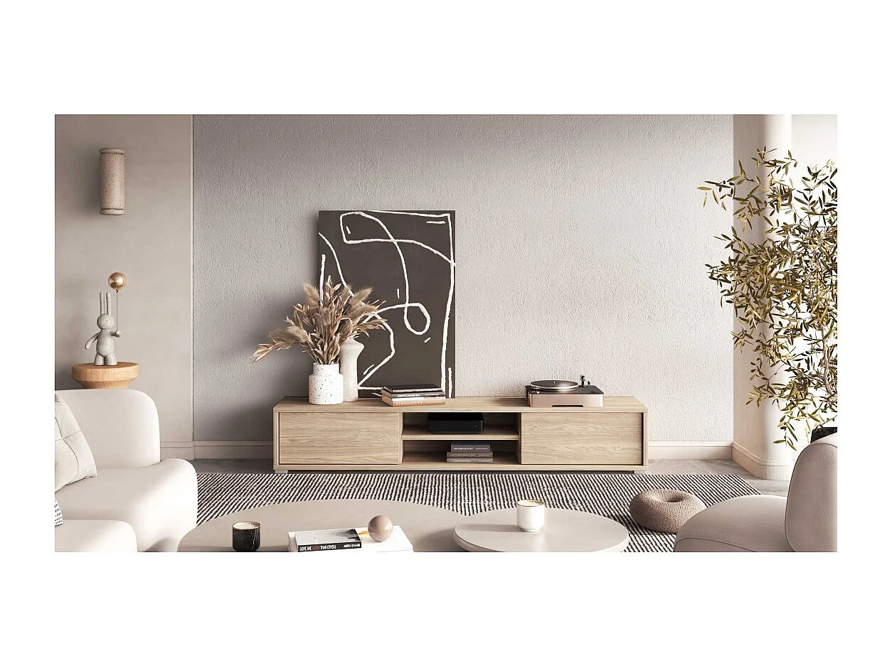 Móvel para TV 180cm, 2 portas e 2 nichos coleção MAANUM. Cor carvalho claro.