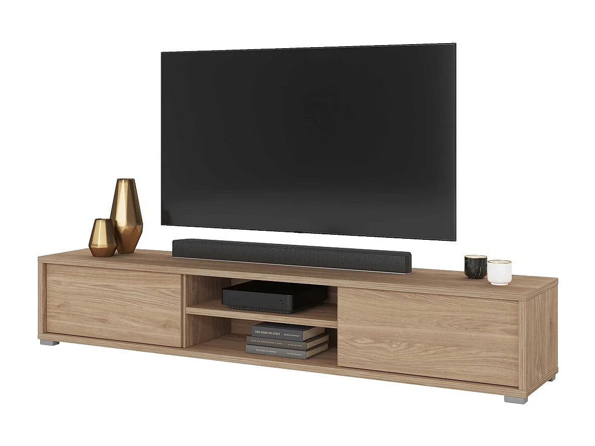 Meuble TV 180cm, 2 portes et 2 niches collection MAANUM. Couleur chêne clair.