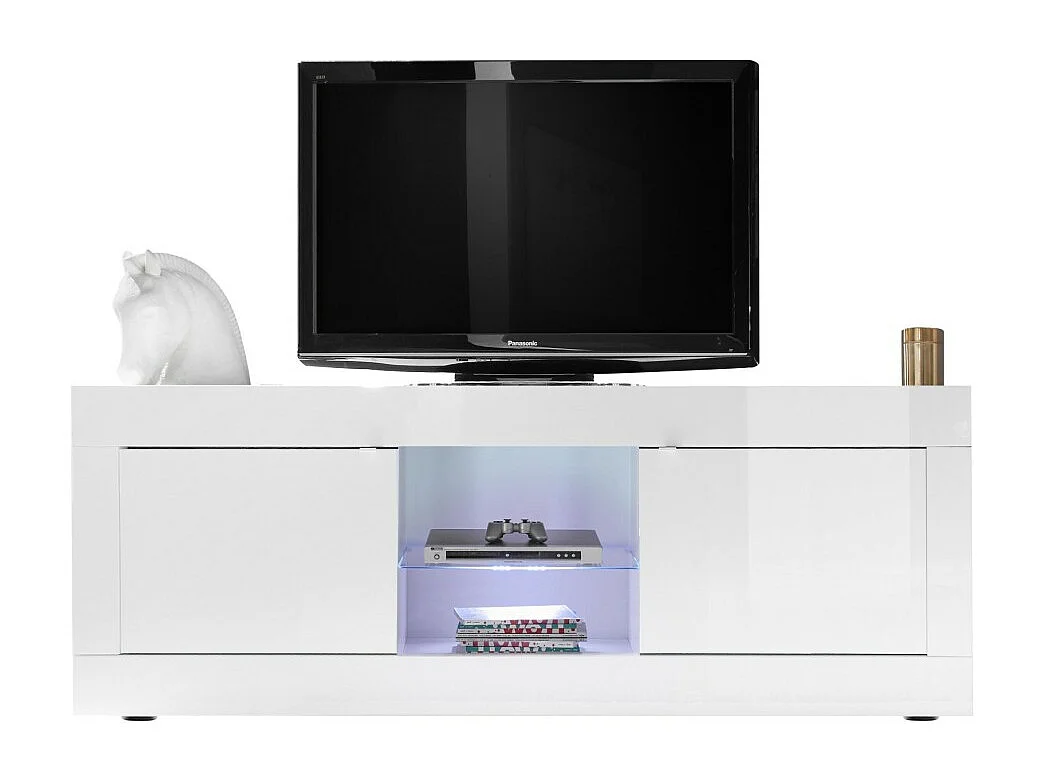 Móvel para TV com 2 portas, coleção CISA, cor branco brilhante laqueado.