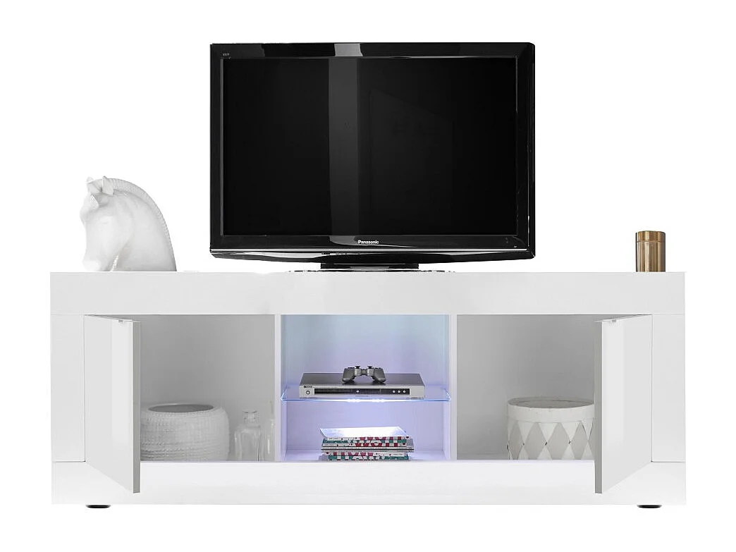 Móvel para TV com 2 portas, coleção CISA, cor branco brilhante laqueado.