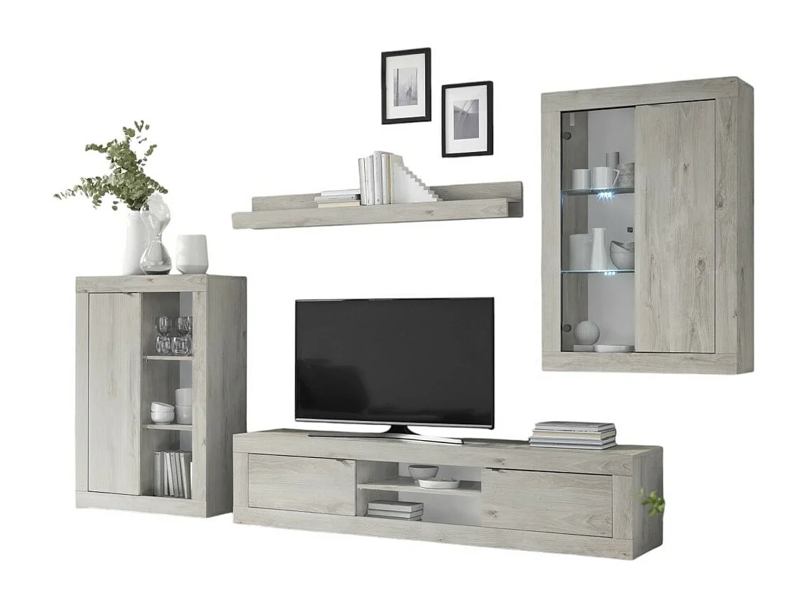 Ensemble meubles salon KALO – Rangement spacieux – Gris clair effet bois – Design moderne et élégant