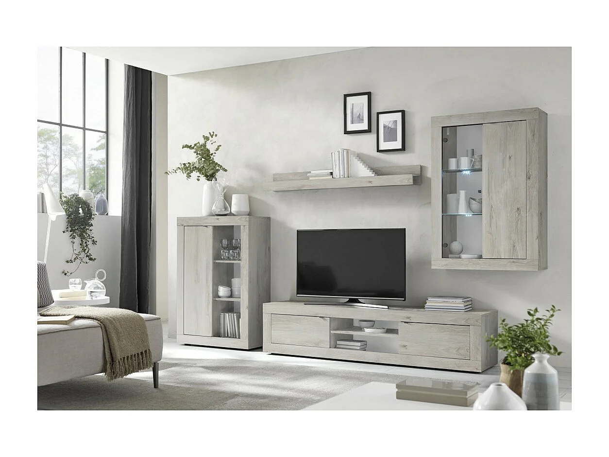 Ensemble meubles salon KALO – Rangement spacieux – Gris clair effet bois – Design moderne et élégant