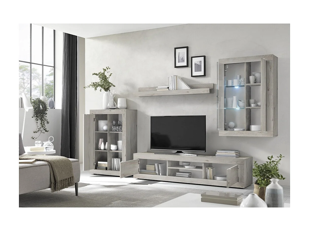 Ensemble meubles salon KALO – Rangement spacieux – Gris clair effet bois – Design moderne et élégant