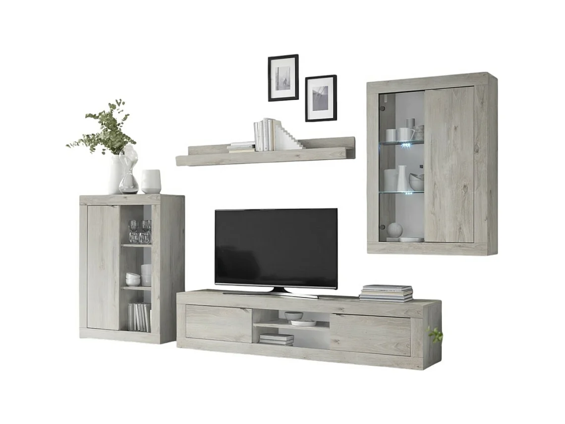 Ensemble meubles salon KALO – Rangement spacieux – Gris clair effet bois – Design moderne et élégant