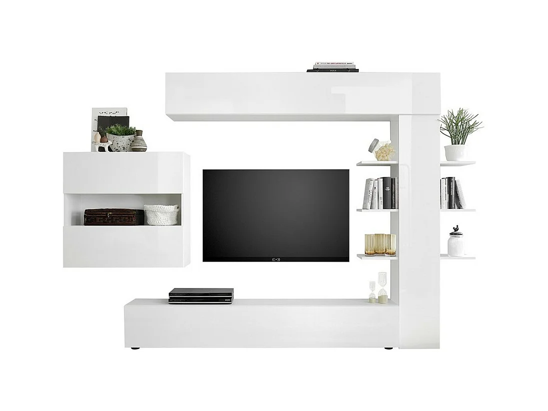 Ensemble de meubles de salon design avec nombreux rangements collection VASCO. Coloris blanc laqué.