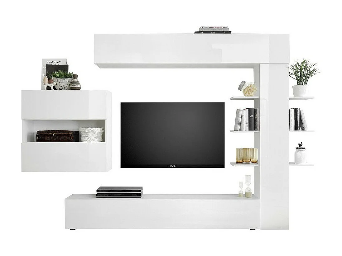 Ensemble de meubles de salon design avec nombreux rangements collection VASCO. Coloris blanc laqué.