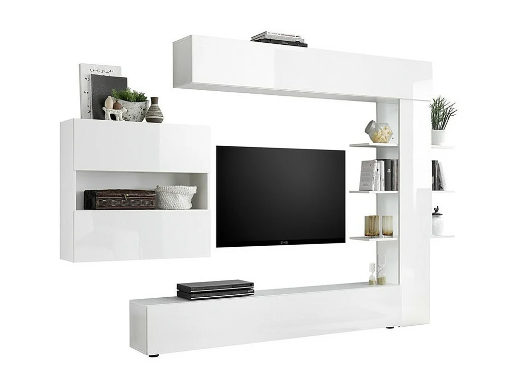 Ensemble de meubles de salon design avec nombreux rangements collection VASCO. Coloris blanc laqué.