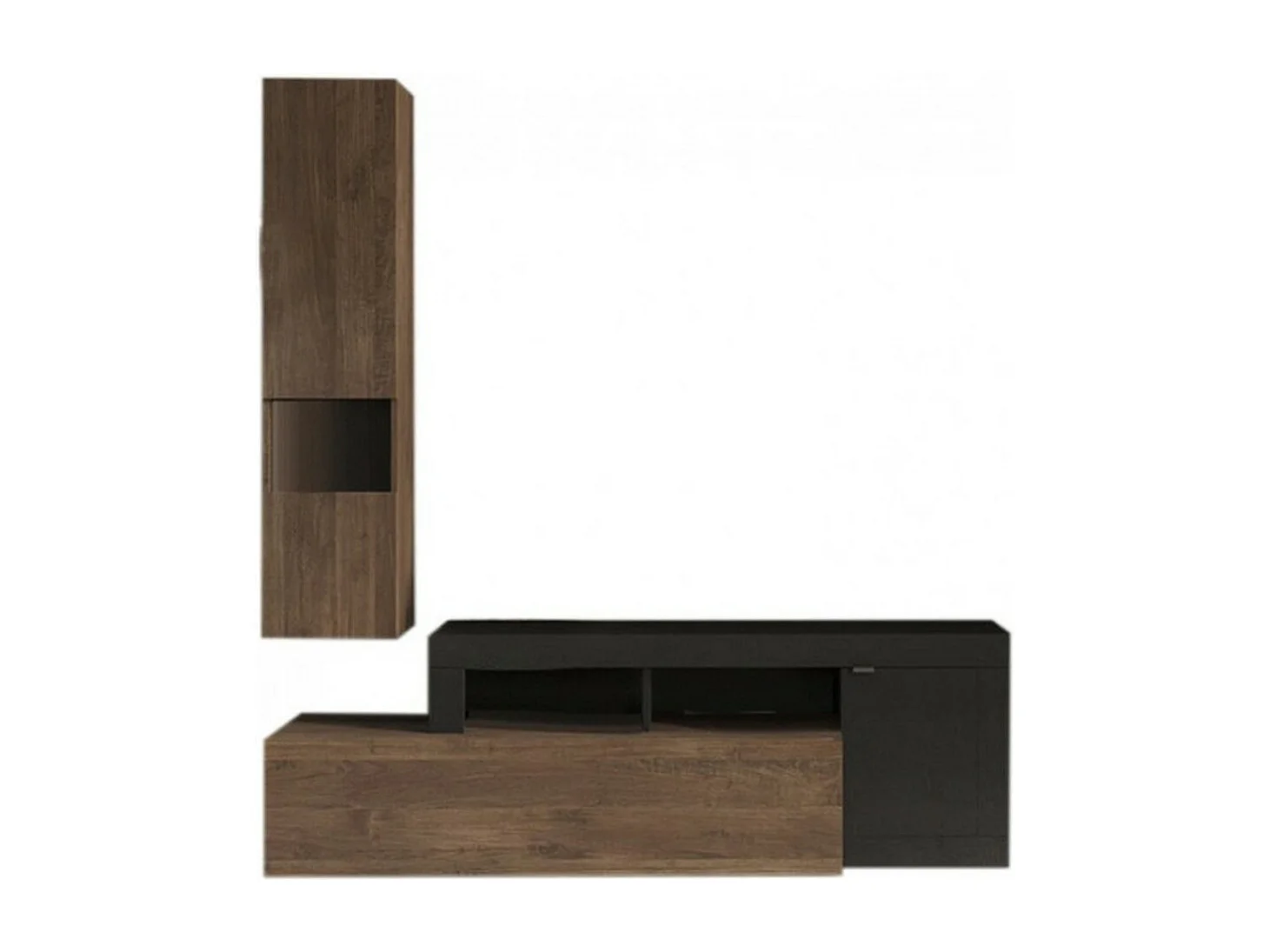 Conjunto de muebles de salón FREDO – Diseño moderno – Negro y roble oscuro – 2 puertas y cajón