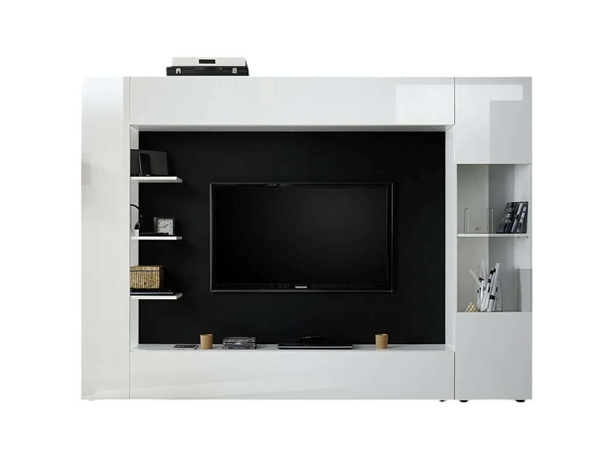 Wandmeubel VASCO – Gelakt wit – Veel opbergruimte – Designmeubel voor moderne woonkamer