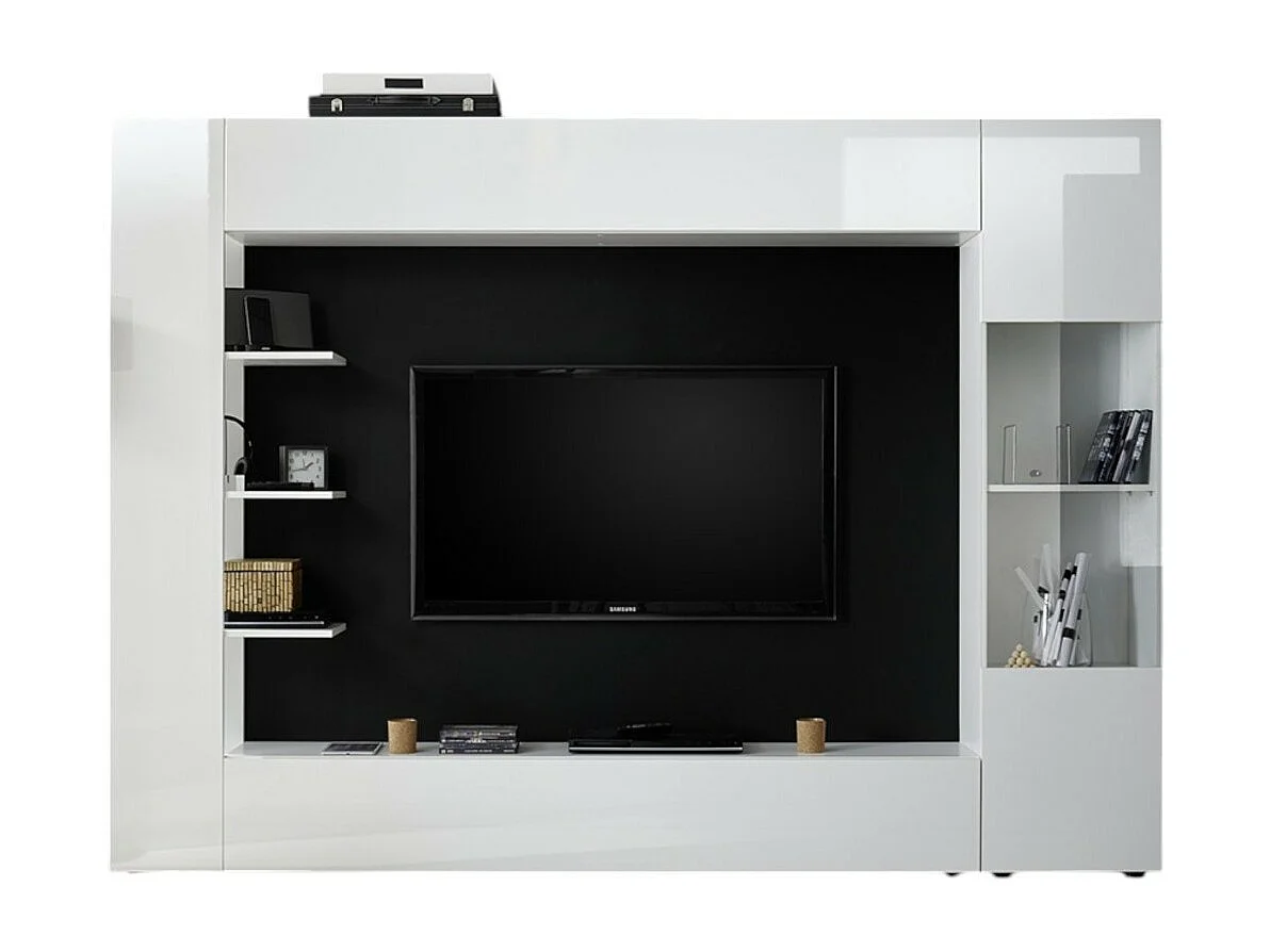 Composition murale VASCO – Blanc laqué – Nombreux rangements – Meuble design pour salon moderne
