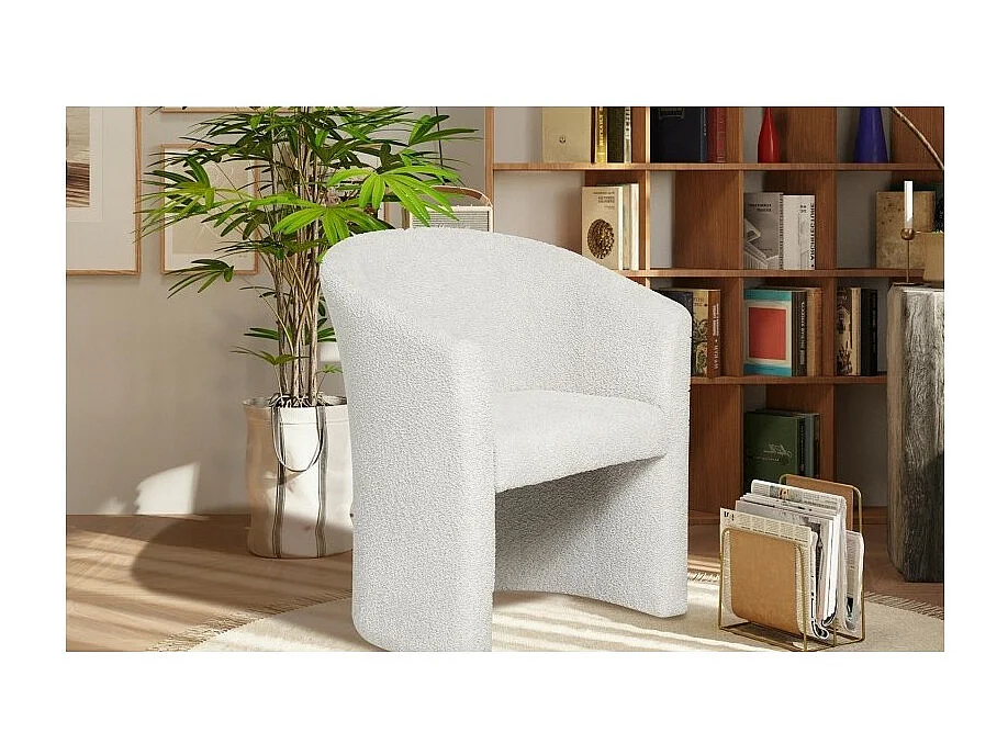 Salonstoel KYOTO - Comfortabel in witte bouclé stof - Modern en elegant design