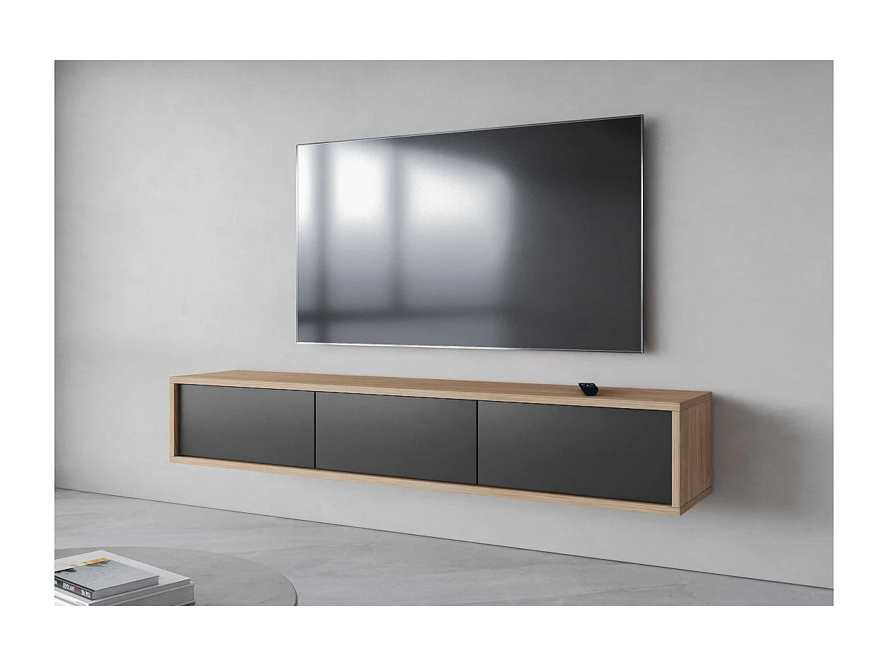 Meuble TV 180 cm collection MAANUM couleur chêne clair et gris