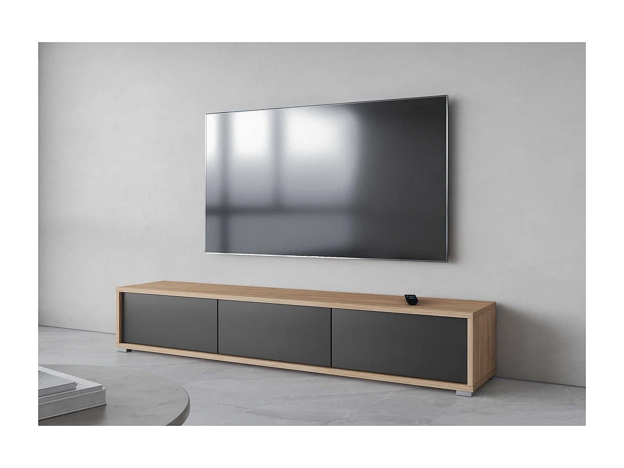 Meuble TV 180 cm collection MAANUM couleur chêne clair et gris