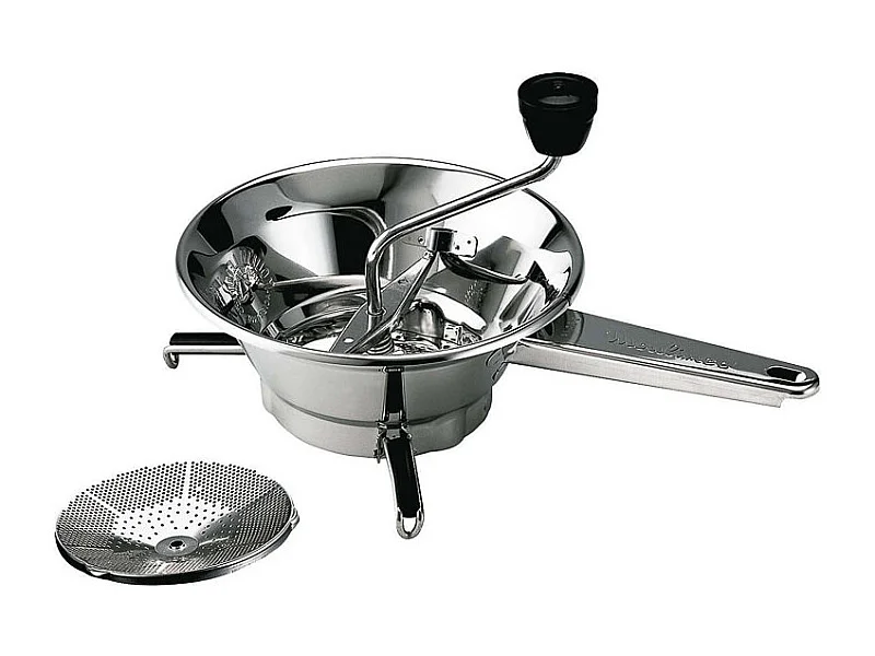 Molinillo de verduras de acero inoxidable de 19 cm, 2 rejillas de acero inoxidable, patas plegables