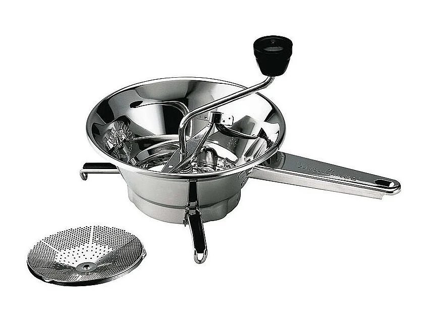 Molinillo de verduras de acero inoxidable de 19 cm, 2 rejillas de acero inoxidable, patas plegables