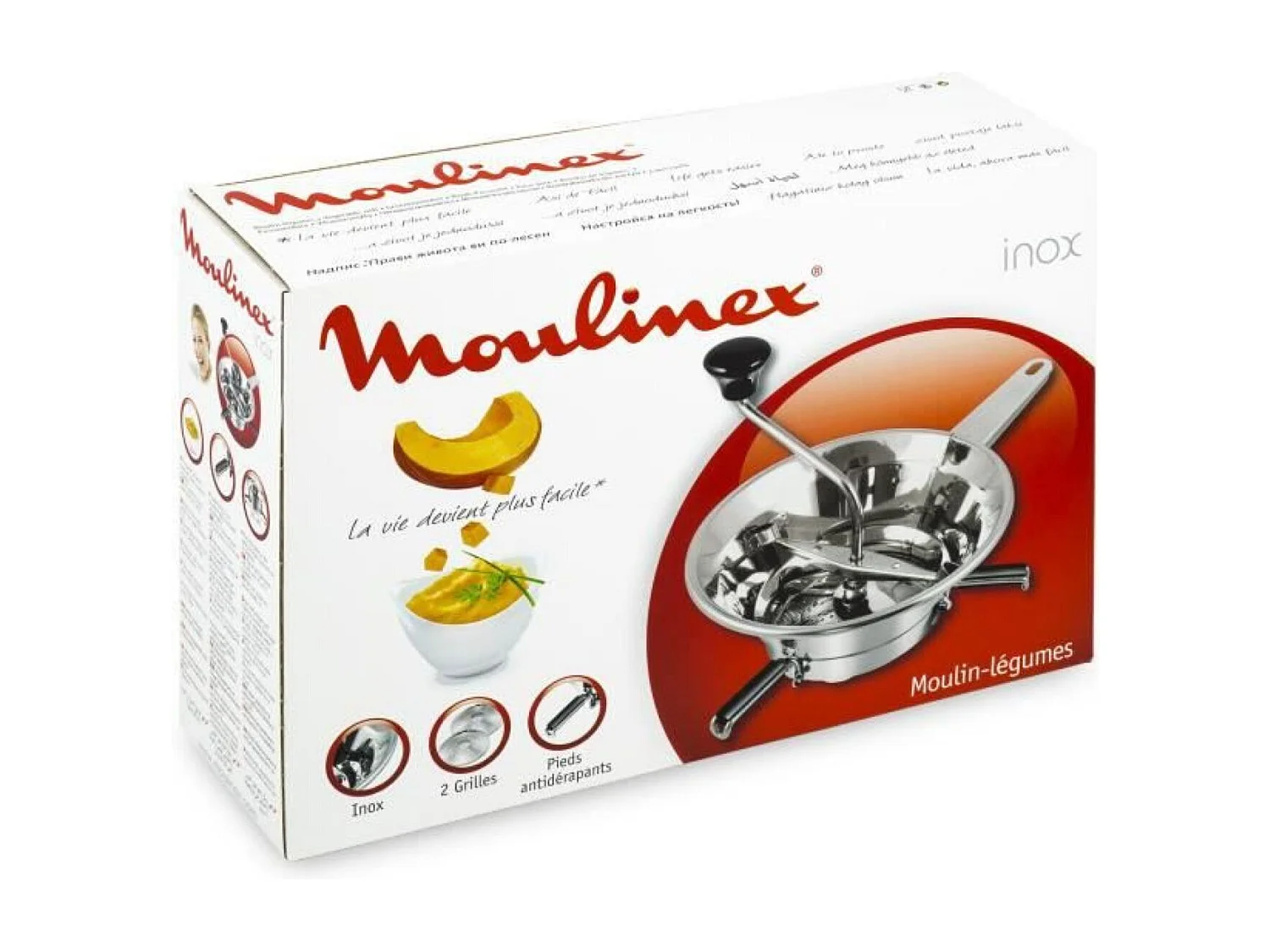 Molinillo de verduras de acero inoxidable de 19 cm, 2 rejillas de acero inoxidable, patas plegables